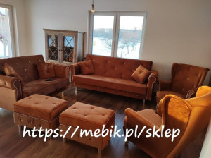 Zestaw GLAMOUR komplet wypoczynkowy 3:2:1 wersalka rozkładana uszak sofa