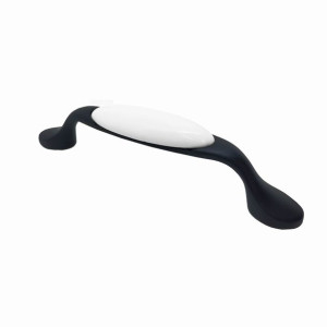 Uchwyt meblowy 1002, czarny mat + porcelana biały mleczny, 96 mm