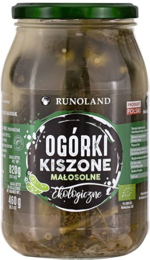 Ogórki kiszone małosolne Ekologiczne - słoik 820 g (460 g) - Runoland