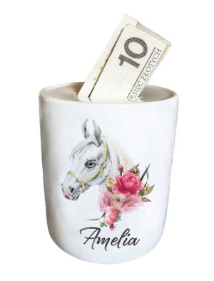 Skarbonka z koniem siwym personalizowana *TWOJE IMIĘ*