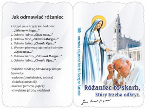 Karnet modlitewny różańcowy - Matak Boża Fatimska,  Jan Paweł II