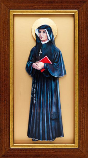 Święta Faustyna Kowalska - Ceramika żywiczna w ramce (złote tło)