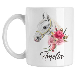 Kubek z koniem siwym *TWOJE IMIĘ* personalizowany