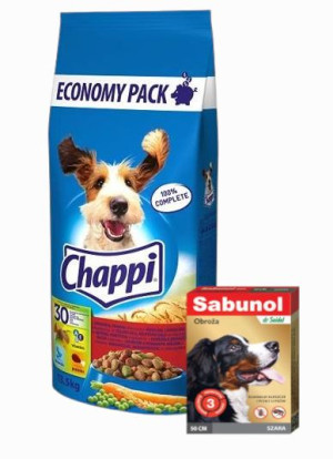 CHAPPI 13,5kg - sucha karma dla psów z wołowiną, drobiem i warzywami + Sabu