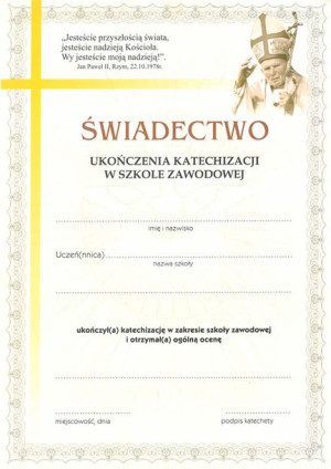 Świadectwo ukończenia katechezy - Szkoła zawodowa