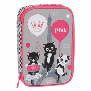 Think Pink wielki pojemny piórnik 4 ścianki kot