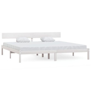 810163 Bed Frame White Solid Wood Pine 180x200 cm 6FT Super King