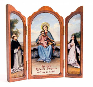 Królowa Różańca - Tryptyk drewniany