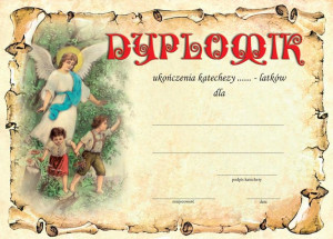 Dyplomik  ukończenia katechezy - metaliza - Anioł Stróż