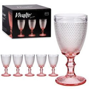 Kieliszki do wina wody 330 ml 6 sztuk Kropka kolor różowy