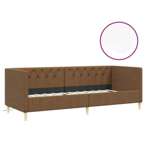 Łóżko dzienne z materacem i USB, brązowa tkanina, 90x200 cm