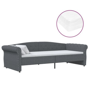 Łóżko dzienne z materacem i USB, ciemnoszara tkanina, 90x200 cm