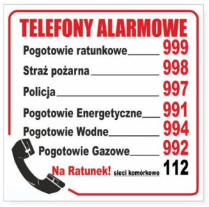 Naklejka Informacyjna Telefony Alarmowe Duża