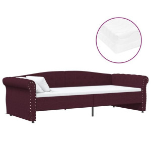 Łóżko dzienne z materacem i USB, fioletowa tkanina, 90x200 cm