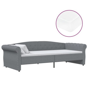 Łóżko dzienne z materacem i USB, jasnoszara tkanina, 90x200 cm