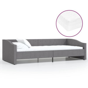 Łóżko dzienne z materacem i USB, jasnoszara tkanina, 90x200 cm