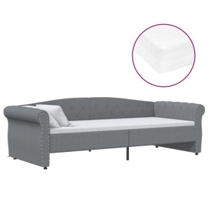 Łóżko dzienne z materacem i USB, jasnoszara tkanina, 90x200 cm