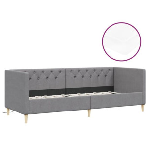 Łóżko dzienne z materacem i USB, jasnoszara tkanina, 90x200 cm