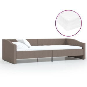 Łóżko dzienne z materacem i USB, tkanina taupe, 90x200 cm