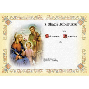 Pamiątka jubileuszu Sakramentu Małżeństwa A5 -Św. Rodzina