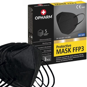 Maski ochronne FFP3 Opharm 3 szt. - czarne (kartonik)