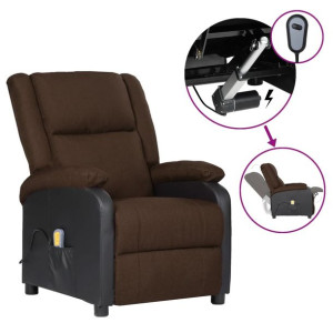 Rozkładany fotel masujący, elektryczny brązowy ekoskóra/tkanina