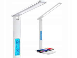 Lampa LED ładowarka indukcyjna Qi z wyświetlaczem