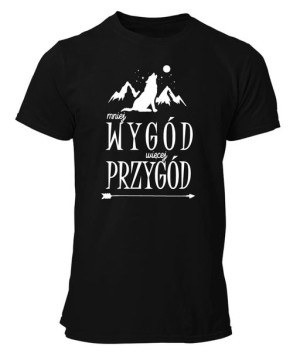 Koszulka męska MNIEJ WYGÓD WIĘCEJ PRZYGÓD w góry