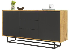 Komoda Szafka Loft Retro Dąb/czarny Mat Szuflady Lft101