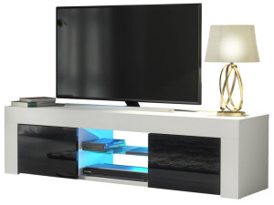 Komoda Stolik Szafka Biały/czarny Połysk Rtv E046 + Led