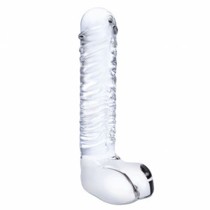 Szklane dildo - Glas Realistic Ribbed Glass G-Spot Dildo with Balls