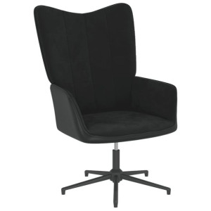 Fotel, czarny, obity aksamitem i PVC