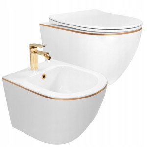 Zestaw Misa + Bidet Carlo Mini Rim White Gold Edge