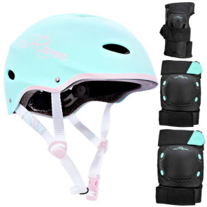 Zestaw Kask Raven F511 Mint/Pink XS + Ochraniacze Dexard Black/Mint S