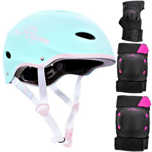 Zestaw Kask Raven F511 Mint/Pink XS + Ochraniacze Dexard Black/Pink S