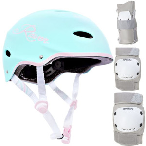 Zestaw Kask Raven F511 Mint/Pink XS + Ochraniacze Dexard Grey XS