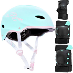 Zestaw Kask Raven F511 Mint/Pink M + Ochraniacze Dexard Black/Mint M