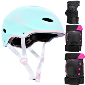 Zestaw Kask Raven F511 Mint/Pink M + Ochraniacze Dexard Black/Pink M