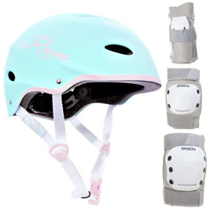 Zestaw Kask Raven F511 Mint/Pink M + Ochraniacze Dexard Grey M