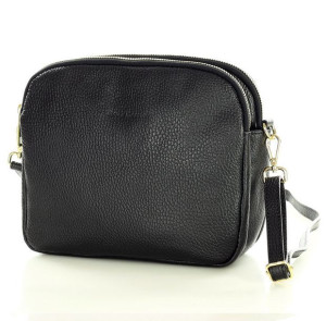 Torebka skórzana podwójnie zapinana box leather bag - MARCO MAZZINI czarny