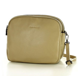 Torebka skórzana podwójnie zapinana box leather bag - MARCO MAZZINI beżowy