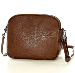 Torebka skórzana podwójnie zapinana box leather bag - MARCO MAZZINI czekola