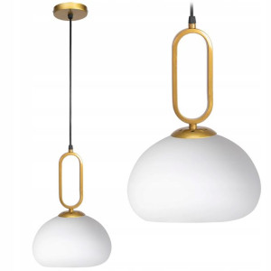 Lampa Wisząca Ozdobna Biały Klosz Złota Metal E27