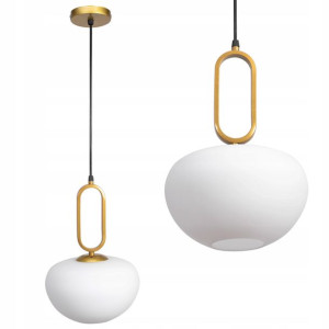 Lampa Wisząca Ozdobna Biały Klosz Złota Metal E27