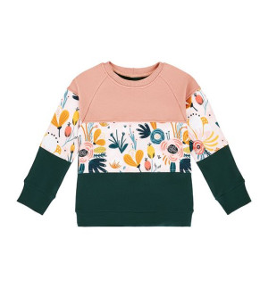 Bluza dresowa prosta 3 kolory zielono-różowe Kwiaty 104