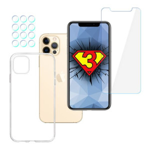 ZESTAW na iPhone 12 Pro - 3mk HardGlass, 3mk Clear Case, 3mk Lens Protectio