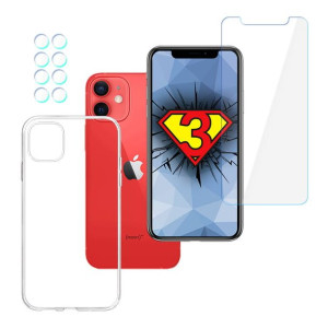 ZESTAW na iPhone 12 - 3mk HardGlass, 3mk Clear Case, 3mk Lens Protection