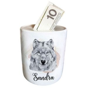 Skarbonka z wilkiem *TWOJE IMIĘ* personalizowana