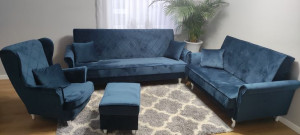 Komplet Zestaw wypoczynkowy Uszak Sofa rozkładana fotel kanapa wersalka 321