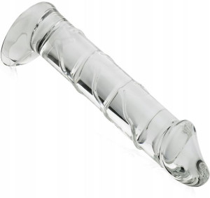 Elegancki Szklany Penis Z Jądrami Żylaste Dildo